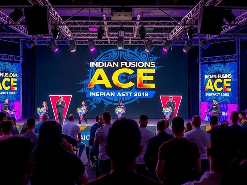Indian Fusion Ace esports tournament with players competing on stage and a large audience